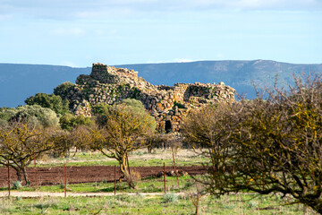 Nuraghe Arrubiu, the typical Sardinian prehistorical buildings.  Orroli, Sardinia, Italy

