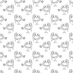 Sakura mochi pattern11. Seamless pattern with cute mochi character. Doodle cartoon vector illustration.