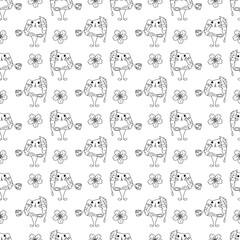 Sakura mochi pattern12. Seamless pattern with cute mochi character. Doodle cartoon vector illustration.