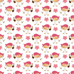 Sushi pattern4. Seamless pattern with cute sushi character. Cartoon vector illustration.