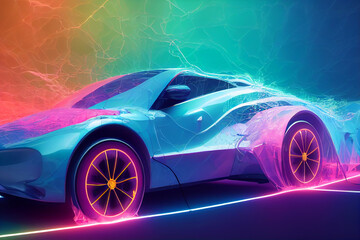 Obraz na płótnie Canvas Electric Vehicle pour thick split colorful paint liquid,3d render