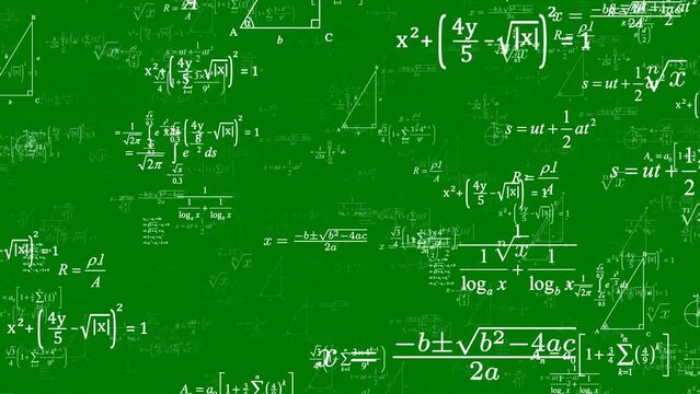 Mathematical formulas. Maths. Scientific and educational concept. Science. Chromakey background. Green screen.