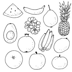 Set of fruits, hand drawn vector illustration isolated on white background