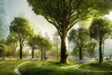 Fototapeta na wymiar future smart cities, sustainable citys, sustainble highrises with lush planting