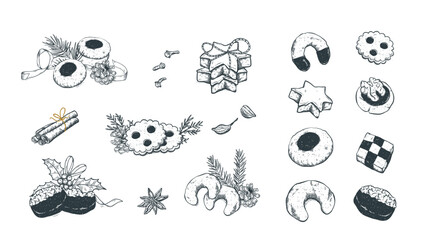 German Christmas Treats illustrations - various traditional Christmas cookies - vector design