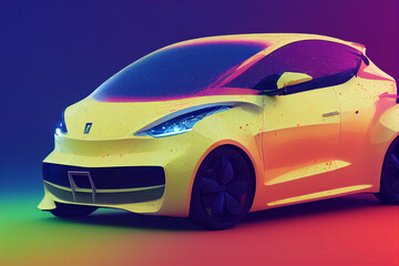 Electric Vehicle pour thick split colorful paint liquid,3d render