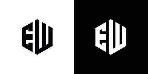 Letter EW Polygon Minimal Logo Design On Black And White Background