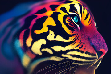 tiger pour thick split colorful paint liquid,3d render, dark background