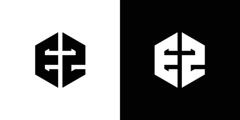 Letter EZ Polygon Minimal Logo Design On Black And White Background