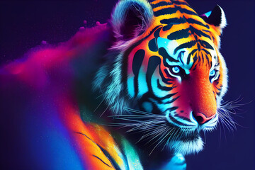 Fototapeta premium tiger pour thick split colorful paint liquid,3d render, dark background