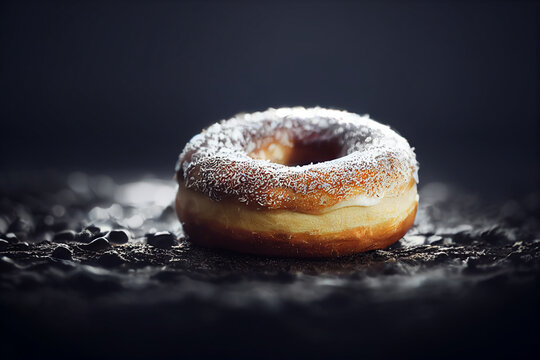 closeup of donut falling,3d render, dark background