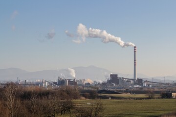 Fototapeta na wymiar Landscape of biorefinery, industry in Paskov city, Czechia