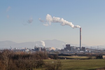 Landscape of biorefinery, industry in Paskov city, Czechia