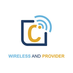 Initial C Letter with WIFI icon for Provider service company logo design idea template