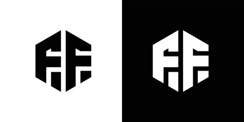 Letter FF Polygon Minimal Logo Design On Black And White Background