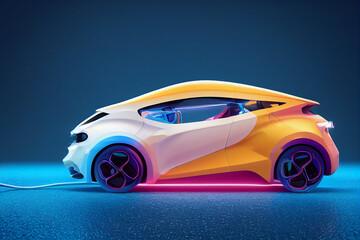 Fototapeta na wymiar Electric Vehicle pour thick split colorful paint liquid,3d render