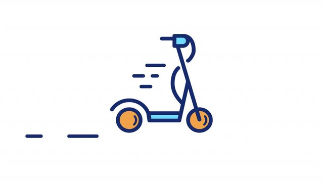Animated scooter color icon. Electric vehicle. Mobile transportation. Commuting. Seamless loop HD video with alpha channel on transparent background. Simple filled line motion graphic animation