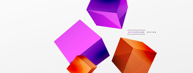 3d cubes vector abstract background. Composition of 3d square shaped basic geometric elements. Trendy techno business template for wallpaper, banner, background or landing