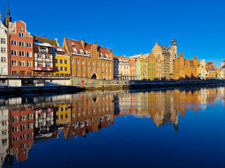 winter view of the beautiful long quay in Gdansk. Poland