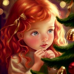 Fototapeta premium cute little girl - Christmas card