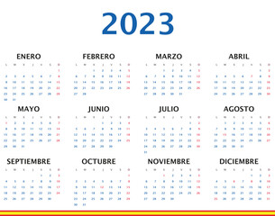 Calendario 2023 en español con festivos nacionales - obrazy, fototapety, plakaty