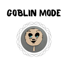Text "Goblin mode" with a cartoon smiling face isolated on a white background. Slang. Generative AI 