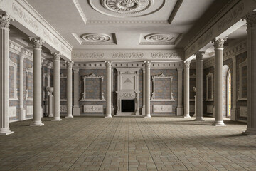 The ballroom and restaurant in classic style. 3D render. 3d image - obrazy, fototapety, plakaty