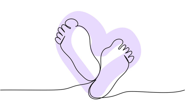 recommend clip art: Children feet, memory print one line art with colorful elements. Continuous line drawing of child, children s legs, tenderness, childhood, newborn, new life.