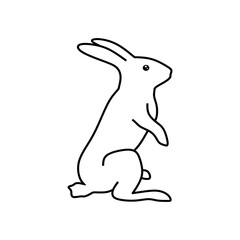 Bunny outline. Hand drawn Rabbit linear illustration. Monochrome rabbit silhouette. Bunny sketch design. Rabbit contour character. Vector illustration.