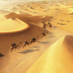 Caravan of camels in Arab desert oil painting - obrazy, fototapety, plakaty