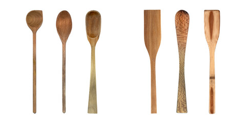 Topview of Set Cooking Wooden Utensils on White Background