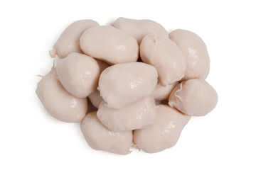 Top view Raw fresh pork meatballs on white background. soft focus.
