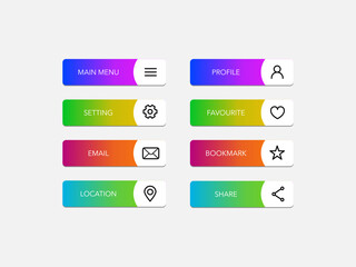 Set of buttons vector modern material style . gradient colors of elements and icons on background vector illustration