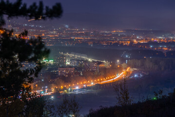 The night city of Novokuznetsk from the observation deck