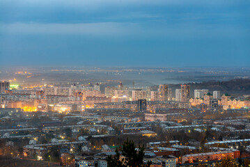 The evening city of Novokuznetsk from the observation deck