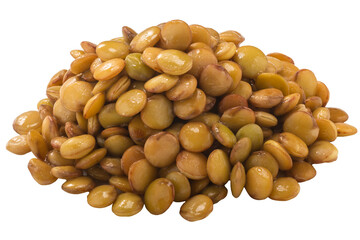 Pile of cooked lentils (Lens culinaris seeds)  isolated png - obrazy, fototapety, plakaty