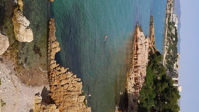 Beautiful landscape of rock formations on the La Pineda beach in Salou Spain.