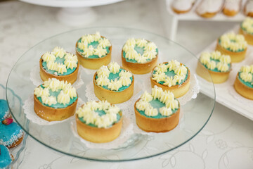 delicious cakes on table. Concept for event, celebration and banquet.