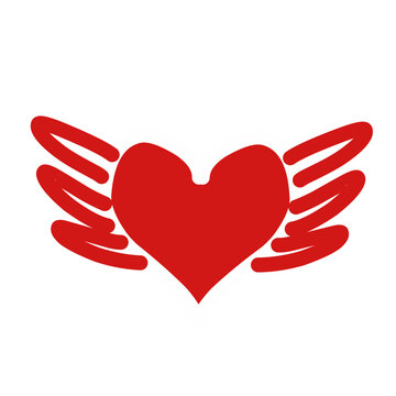 Red Heart with wings icon isolated on white background. Love symbol. Valentine's Day. Vector illustration