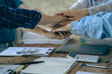 business people shaking hands with customers in a modern conference room The team leader meets the group to greet each other. Handshake showing trust and respect, financial accounting concept