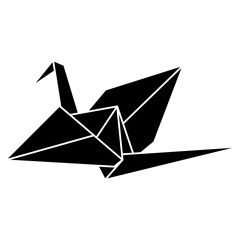 Origami crane vector silhouette illustration icon isolated on white background. Japanese traditional origami crane for infographic, website or app. Geometric line shape for art of folded paper.