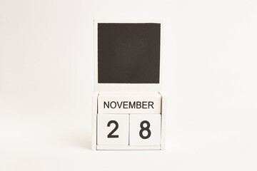 Calendar with date 28 November and space for designers. Illustration for an event of a certain date.