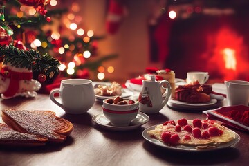 Christmas breakfast, santa clause breakfast in the morning - obrazy, fototapety, plakaty