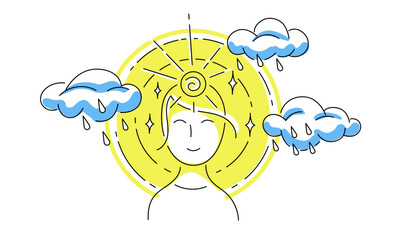 Calm state of mind. Woman in good mood vector illustration. Mental health concept