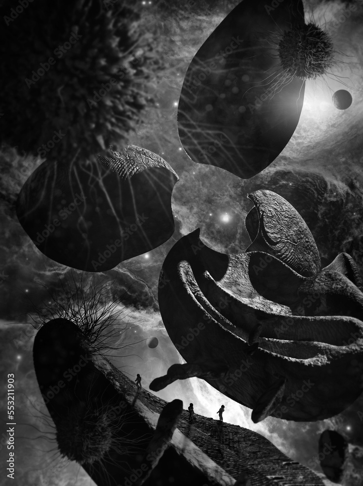 Wall mural astronauts on alien planet, 3d illustration