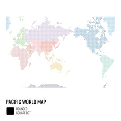 世界地図ドット 粗いドット 太平洋を中心とした世界 地域別にグループ