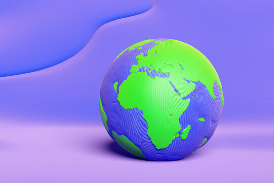 3d planet earth from plasticine isolated on blue background. world clay toy icon, earth day concept, 3d render illustration, clipping path