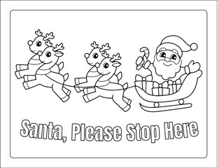 Christmas Coloring Page for kids, Happy Holiday Santa with Reindeer Picture