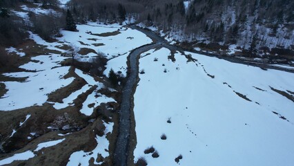 Scenic aerial view of Plateau de Sanchese at Lescun FRANCE in winter