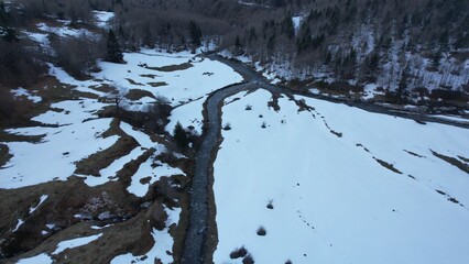 Scenic aerial view of Plateau de Sanchese at Lescun FRANCE in winter